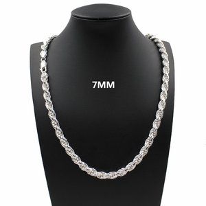 Real SOLID 925 Sterling Silver 7mm 28" Diamond Cut Rope Chain Necklace